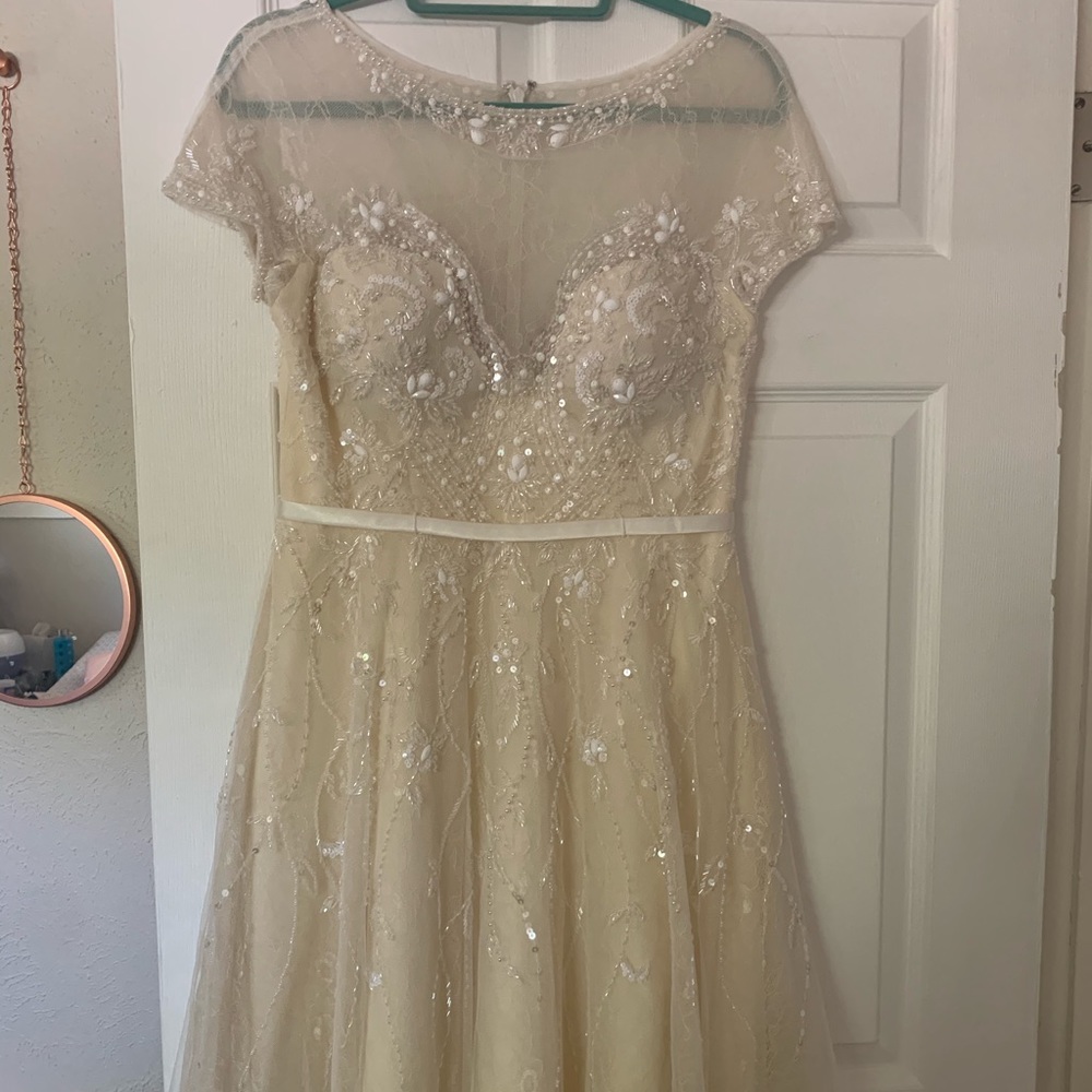 BHLDN Bridal Dress Wedding Beaded Tea Length sz6